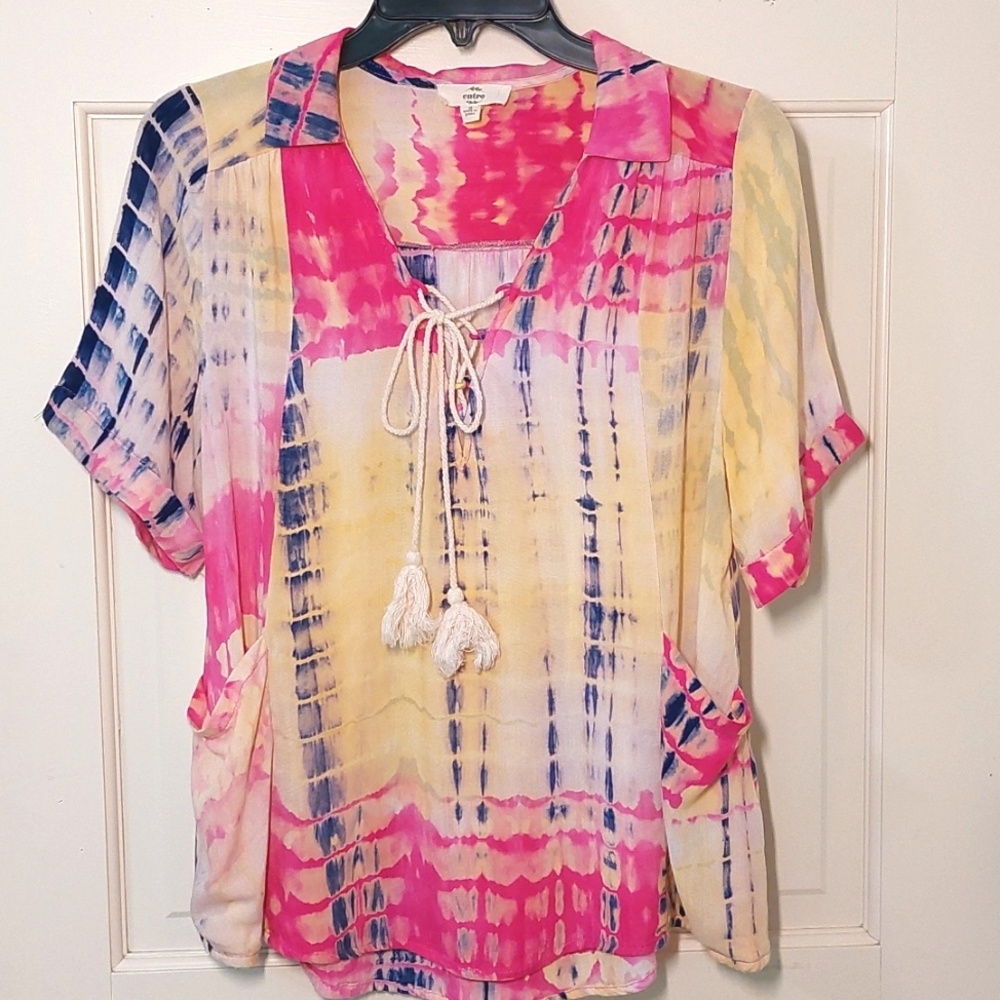 Anthropologie Entro Tie-dyed Top with Tassel Ties, Eize S